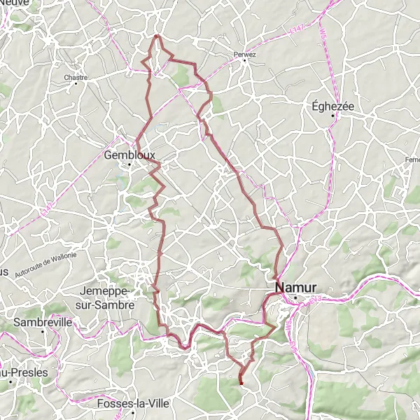 Map miniature of "Scenic Gravel Route near Tourinnes-Saint-Lambert" cycling inspiration in Prov. Brabant Wallon, Belgium. Generated by Tarmacs.app cycling route planner