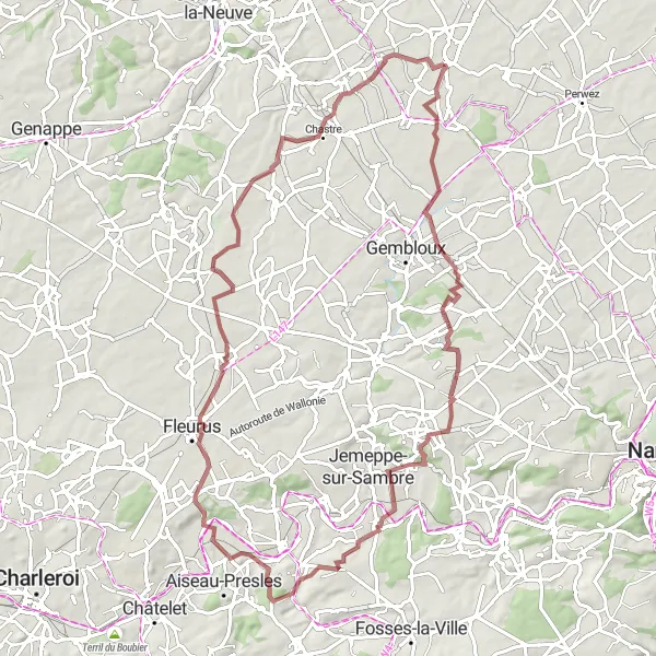 Miniatuurkaart van de fietsinspiratie "Tourinnes-Saint-Lambert naar Ligny Gravel Cycling Route" in Prov. Brabant Wallon, Belgium. Gemaakt door de Tarmacs.app fietsrouteplanner