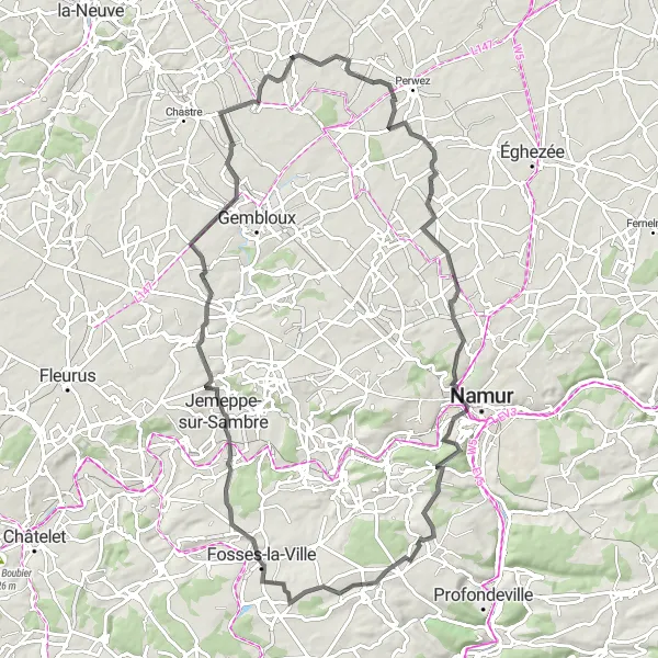 Karten-Miniaturansicht der Radinspiration "Rundfahrt durch Orbais, Saint-Marc und mehr" in Prov. Brabant Wallon, Belgium. Erstellt vom Tarmacs.app-Routenplaner für Radtouren