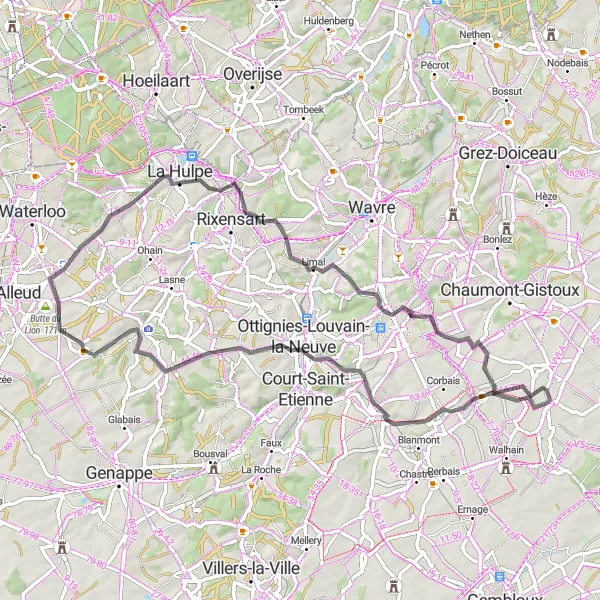 Miniature de la carte de l'inspiration cycliste "Tourinnes-Saint-Lambert - Corroy-le-Grand" dans la Prov. Brabant Wallon, Belgium. Générée par le planificateur d'itinéraire cycliste Tarmacs.app