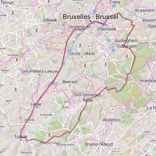Miniatuurkaart van de fietsinspiratie "Gravelavontuur door de Natuur" in Prov. Brabant Wallon, Belgium. Gemaakt door de Tarmacs.app fietsrouteplanner