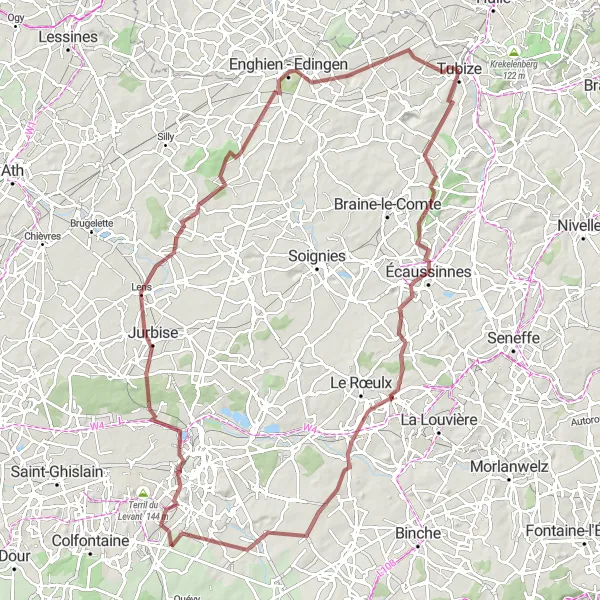 Miniature de la carte de l'inspiration cycliste "Tour de la Province Brabant Wallon" dans la Prov. Brabant Wallon, Belgium. Générée par le planificateur d'itinéraire cycliste Tarmacs.app