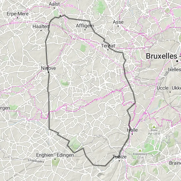 Map miniature of "Hills and Scenery" cycling inspiration in Prov. Brabant Wallon, Belgium. Generated by Tarmacs.app cycling route planner