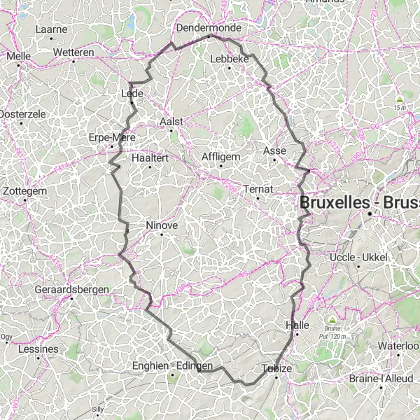 Miniature de la carte de l'inspiration cycliste "La Boucle des Villages Flamands" dans la Prov. Brabant Wallon, Belgium. Générée par le planificateur d'itinéraire cycliste Tarmacs.app