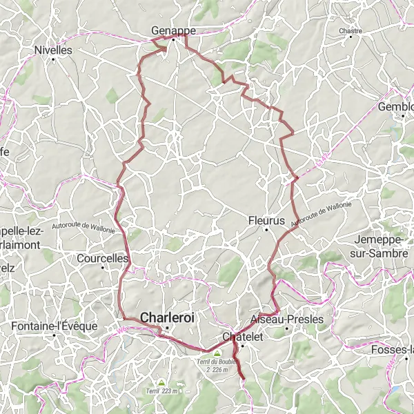 Map miniature of "Gravel Trails and Historic Towns" cycling inspiration in Prov. Brabant Wallon, Belgium. Generated by Tarmacs.app cycling route planner
