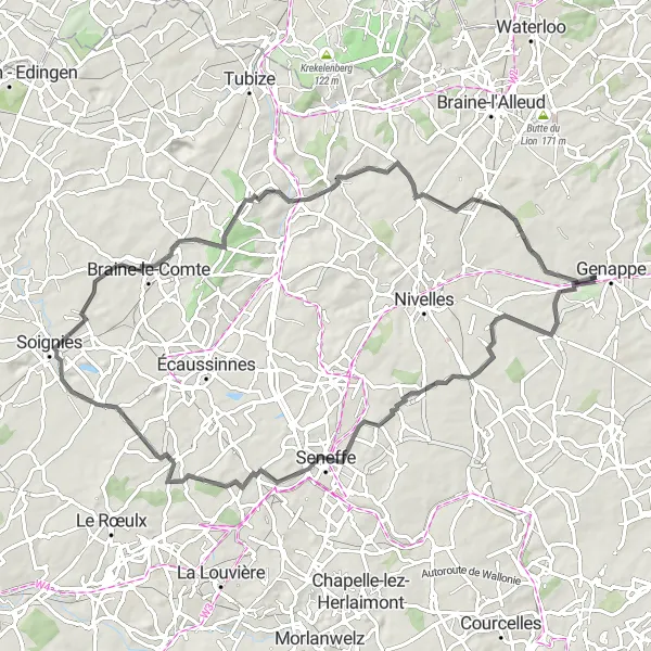 Map miniature of "Scenic Road Ride" cycling inspiration in Prov. Brabant Wallon, Belgium. Generated by Tarmacs.app cycling route planner