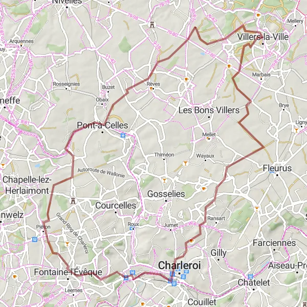 Karten-Miniaturansicht der Radinspiration "Erkundung von Villers-la-Ville und Umgebung" in Prov. Brabant Wallon, Belgium. Erstellt vom Tarmacs.app-Routenplaner für Radtouren