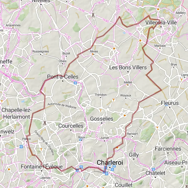 Map miniature of "The Rural Gem Gravel Route" cycling inspiration in Prov. Brabant Wallon, Belgium. Generated by Tarmacs.app cycling route planner