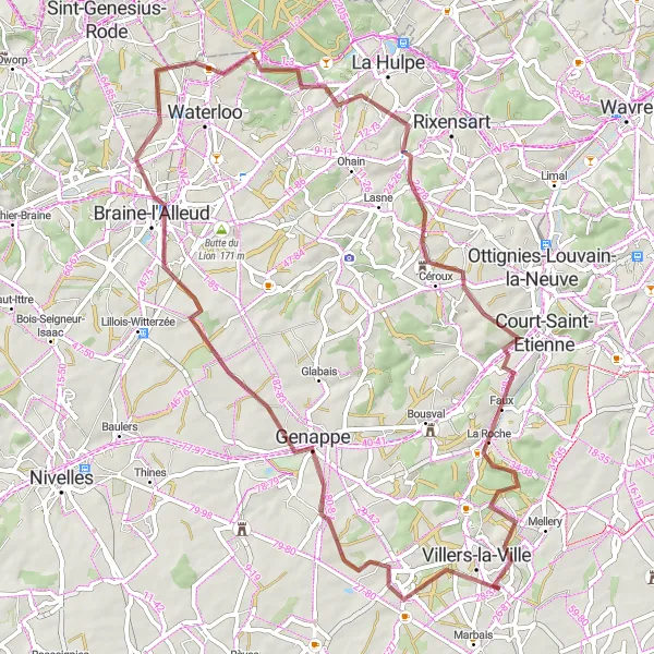 Miniatuurkaart van de fietsinspiratie "Gravelroute via Genappe en Château d'Argenteuil" in Prov. Brabant Wallon, Belgium. Gemaakt door de Tarmacs.app fietsrouteplanner