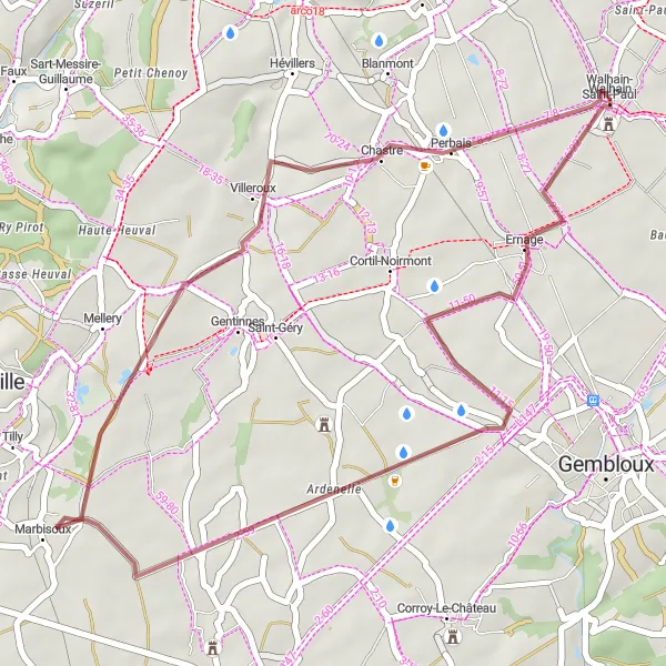 Map miniature of "Scenic Gravel Adventure near Walhain-Saint-Paul" cycling inspiration in Prov. Brabant Wallon, Belgium. Generated by Tarmacs.app cycling route planner