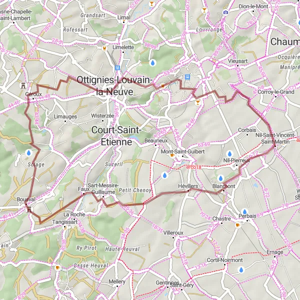 Map miniature of "Blanmont and Nil-Saint-Vincent-Saint-Martin Gravel Route" cycling inspiration in Prov. Brabant Wallon, Belgium. Generated by Tarmacs.app cycling route planner