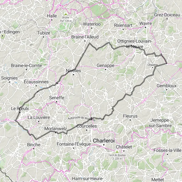 Map miniature of "Walhain and Ancienne Abbaye d'Aywiers Route" cycling inspiration in Prov. Brabant Wallon, Belgium. Generated by Tarmacs.app cycling route planner