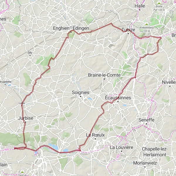 Karten-Miniaturansicht der Radinspiration "Ittre nach Wauthier-Braine Graveltour" in Prov. Brabant Wallon, Belgium. Erstellt vom Tarmacs.app-Routenplaner für Radtouren