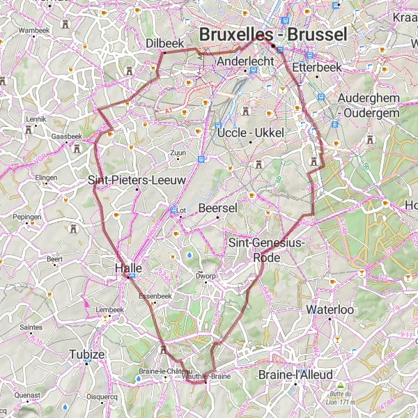 Map miniature of "The Gravel Adventure" cycling inspiration in Prov. Brabant Wallon, Belgium. Generated by Tarmacs.app cycling route planner