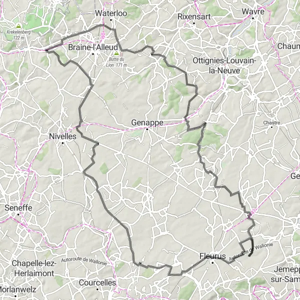 Map miniature of "The Countryside Delight" cycling inspiration in Prov. Brabant Wallon, Belgium. Generated by Tarmacs.app cycling route planner