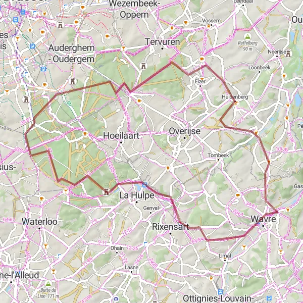 Map miniature of "Exploring the Gravel Paths of Brabant Wallon" cycling inspiration in Prov. Brabant Wallon, Belgium. Generated by Tarmacs.app cycling route planner