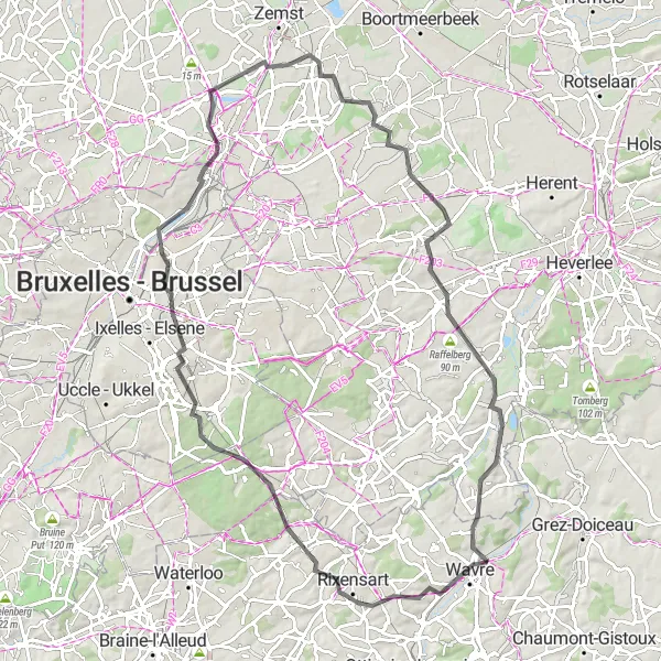 Map miniature of "Road Cycling Adventure in Brabant Wallon" cycling inspiration in Prov. Brabant Wallon, Belgium. Generated by Tarmacs.app cycling route planner