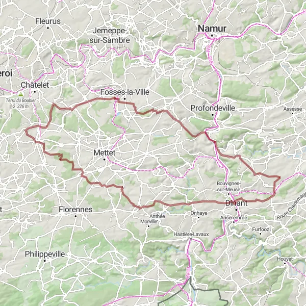 Map miniature of "The Hanzinelle Gravel Loop" cycling inspiration in Prov. Hainaut, Belgium. Generated by Tarmacs.app cycling route planner
