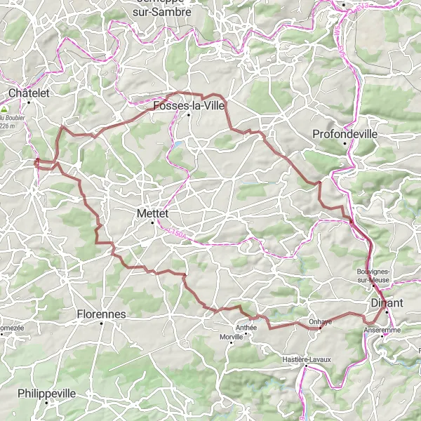 Karten-Miniaturansicht der Radinspiration "Rund um Acoz: Erkunden Sie die Schönheit von Hainaut auf Schotterstraßen" in Prov. Hainaut, Belgium. Erstellt vom Tarmacs.app-Routenplaner für Radtouren