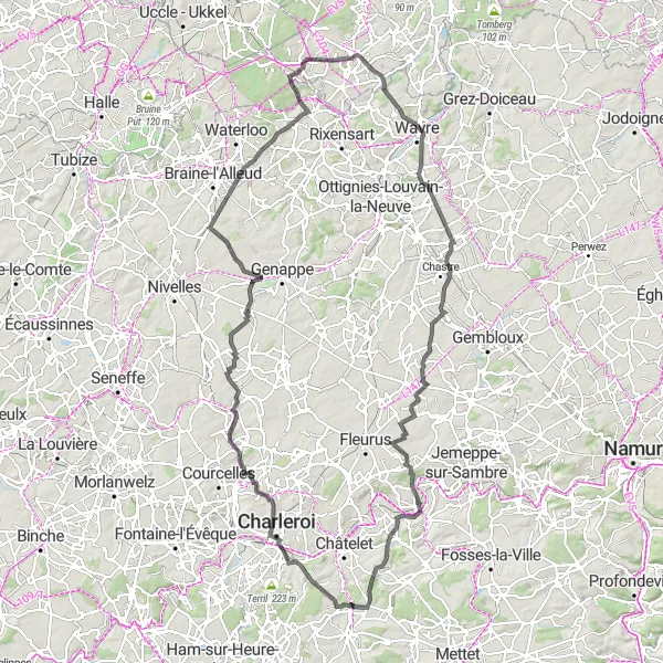 Karten-Miniaturansicht der Radinspiration "Rund um Acoz: Eine Fahrt durch die Geschichte und Natur von Hainaut" in Prov. Hainaut, Belgium. Erstellt vom Tarmacs.app-Routenplaner für Radtouren