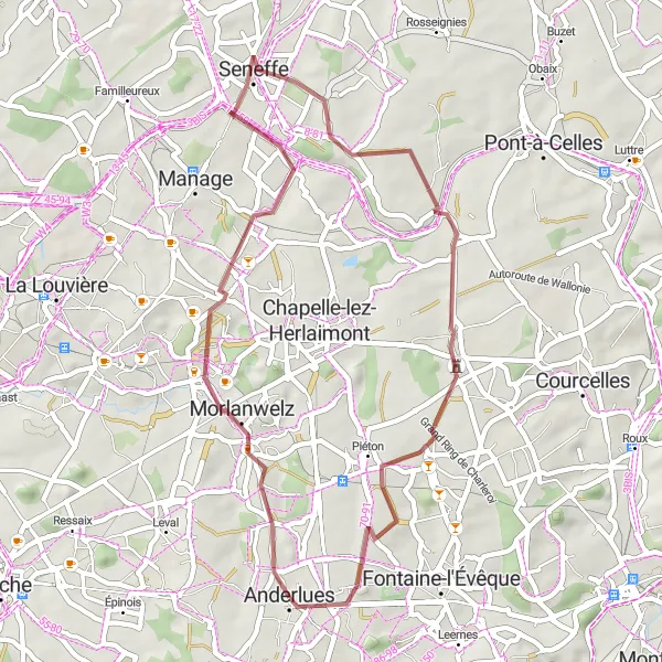 Map miniature of "Carnières Gravel Loop" cycling inspiration in Prov. Hainaut, Belgium. Generated by Tarmacs.app cycling route planner