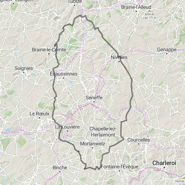 Map miniature of "Picturesque Road Cycling Route from Anderlues to Haine-Saint-Paul" cycling inspiration in Prov. Hainaut, Belgium. Generated by Tarmacs.app cycling route planner