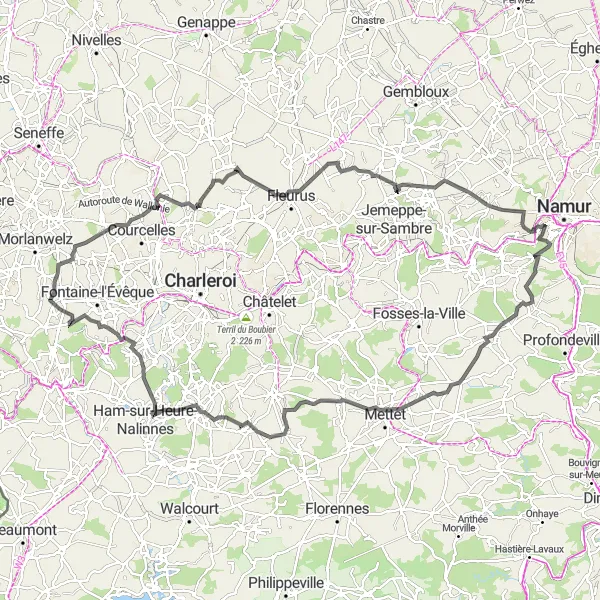 Map miniature of "Road Cycling Adventure from Anderlues to Ham-sur-Heure" cycling inspiration in Prov. Hainaut, Belgium. Generated by Tarmacs.app cycling route planner