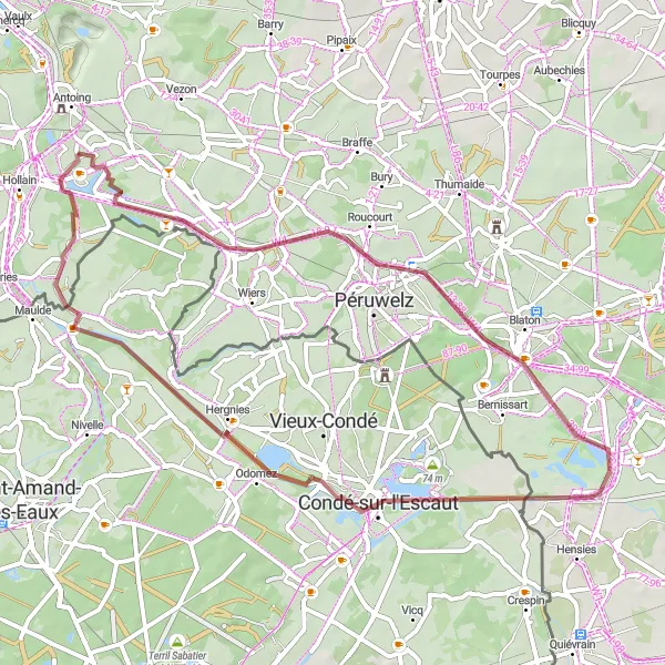 Map miniature of "Antoing - Laplaigne Gravel Journey" cycling inspiration in Prov. Hainaut, Belgium. Generated by Tarmacs.app cycling route planner