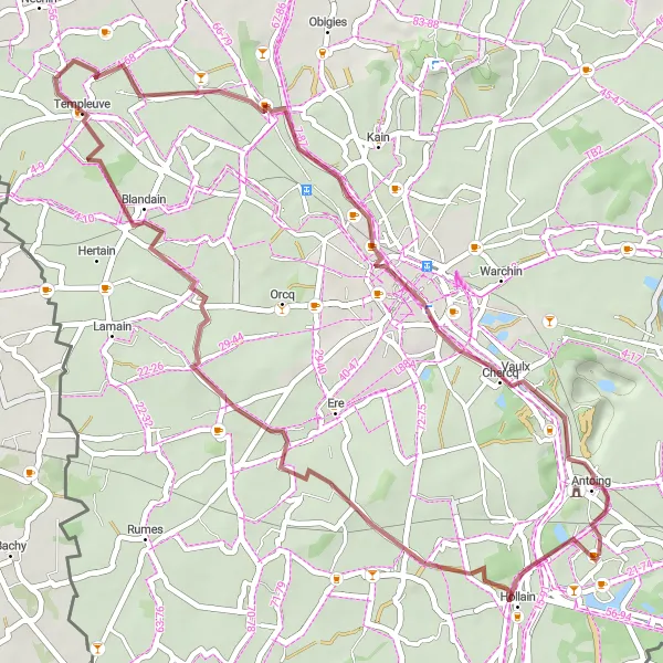 Map miniature of "Antoing - Willemeau Gravel Ride" cycling inspiration in Prov. Hainaut, Belgium. Generated by Tarmacs.app cycling route planner