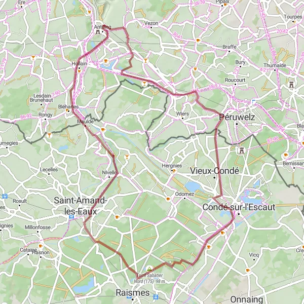 Miniatuurkaart van de fietsinspiratie "Gravelroute langs historische sites" in Prov. Hainaut, Belgium. Gemaakt door de Tarmacs.app fietsrouteplanner