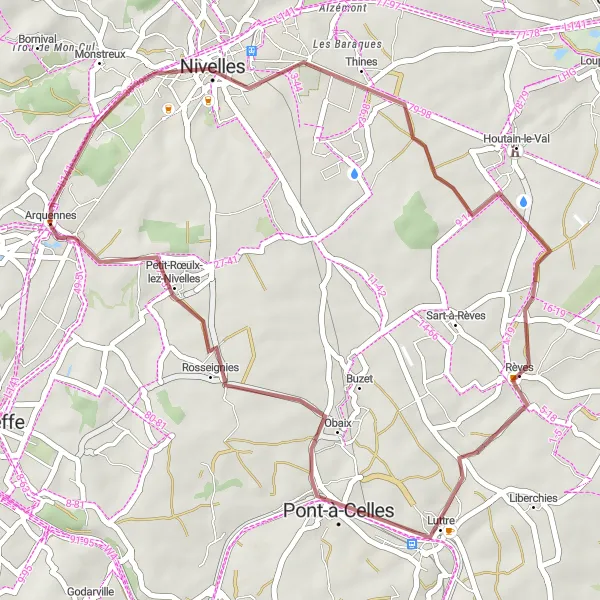 Map miniature of "Countryside Delight" cycling inspiration in Prov. Hainaut, Belgium. Generated by Tarmacs.app cycling route planner