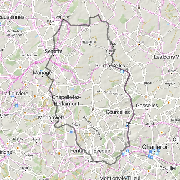 Map miniature of "Scenic Countryside Ride" cycling inspiration in Prov. Hainaut, Belgium. Generated by Tarmacs.app cycling route planner