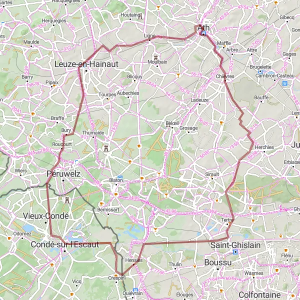 Karten-Miniaturansicht der Radinspiration "Entdecken Sie die Natur von Hainaut" in Prov. Hainaut, Belgium. Erstellt vom Tarmacs.app-Routenplaner für Radtouren
