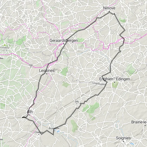 Map miniature of "The Hills and Valleys of Hainaut" cycling inspiration in Prov. Hainaut, Belgium. Generated by Tarmacs.app cycling route planner