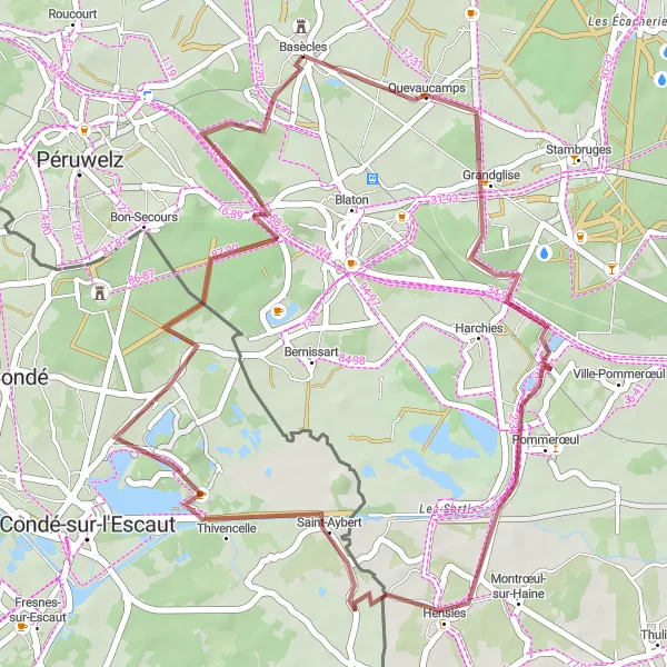 Map miniature of "Gravel Route from Basècles to Quevaucamps" cycling inspiration in Prov. Hainaut, Belgium. Generated by Tarmacs.app cycling route planner