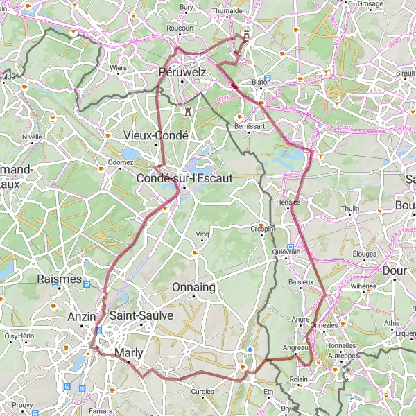 Miniatuurkaart van de fietsinspiratie "Rondrit langs historische bezienswaardigheden" in Prov. Hainaut, Belgium. Gemaakt door de Tarmacs.app fietsrouteplanner