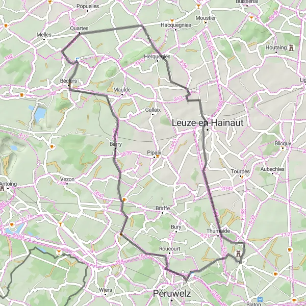 Karten-Miniaturansicht der Radinspiration "Rundfahrradroute rund um Basècles" in Prov. Hainaut, Belgium. Erstellt vom Tarmacs.app-Routenplaner für Radtouren
