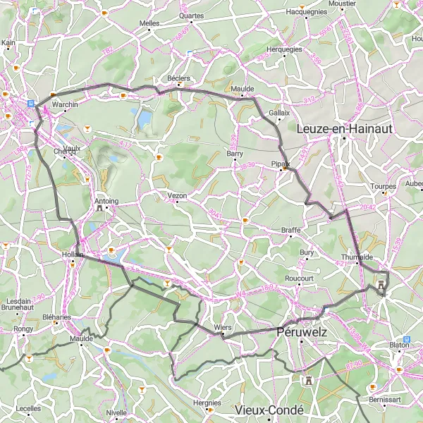 Miniature de la carte de l'inspiration cycliste "Willaupuis Road Route" dans la Prov. Hainaut, Belgium. Générée par le planificateur d'itinéraire cycliste Tarmacs.app