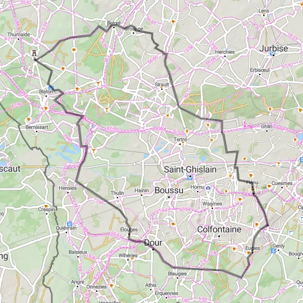 Miniatuurkaart van de fietsinspiratie "Historische dorpen rond Basècles" in Prov. Hainaut, Belgium. Gemaakt door de Tarmacs.app fietsrouteplanner