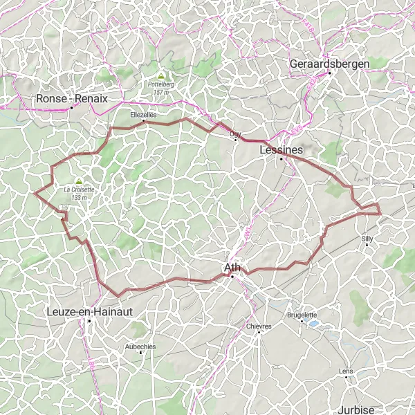 Map miniature of "The Gravel Adventure" cycling inspiration in Prov. Hainaut, Belgium. Generated by Tarmacs.app cycling route planner