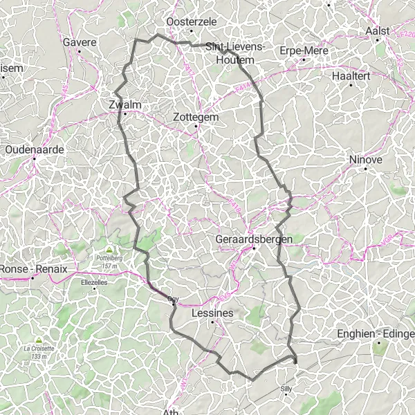 Map miniature of "Exploring Famous Landmarks" cycling inspiration in Prov. Hainaut, Belgium. Generated by Tarmacs.app cycling route planner