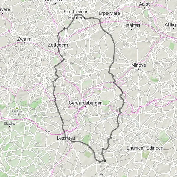 Karten-Miniaturansicht der Radinspiration "Porphyrschleife von Bassilly nach Galmaarden" in Prov. Hainaut, Belgium. Erstellt vom Tarmacs.app-Routenplaner für Radtouren