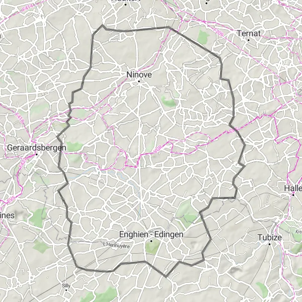 Map miniature of "Roads through Historical Treasures" cycling inspiration in Prov. Hainaut, Belgium. Generated by Tarmacs.app cycling route planner