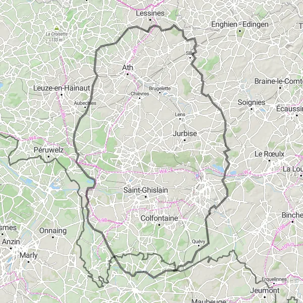 Map miniature of "The Ultimate Road Challenge" cycling inspiration in Prov. Hainaut, Belgium. Generated by Tarmacs.app cycling route planner