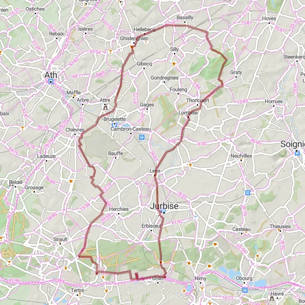 Map miniature of "Scenic Gravel Ride" cycling inspiration in Prov. Hainaut, Belgium. Generated by Tarmacs.app cycling route planner