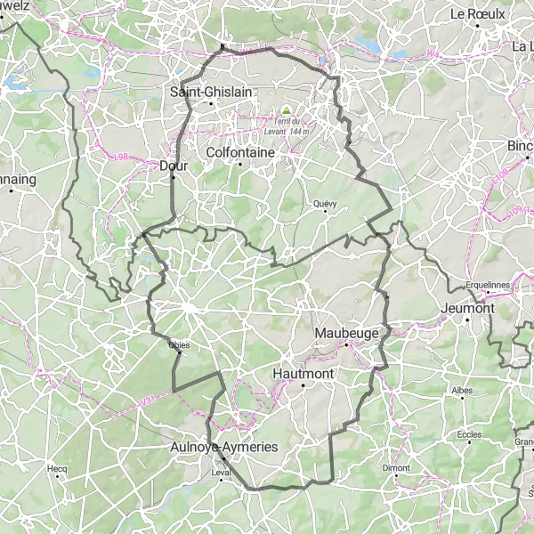 Miniature de la carte de l'inspiration cycliste "Sur les routes de Hainaut" dans la Prov. Hainaut, Belgium. Générée par le planificateur d'itinéraire cycliste Tarmacs.app