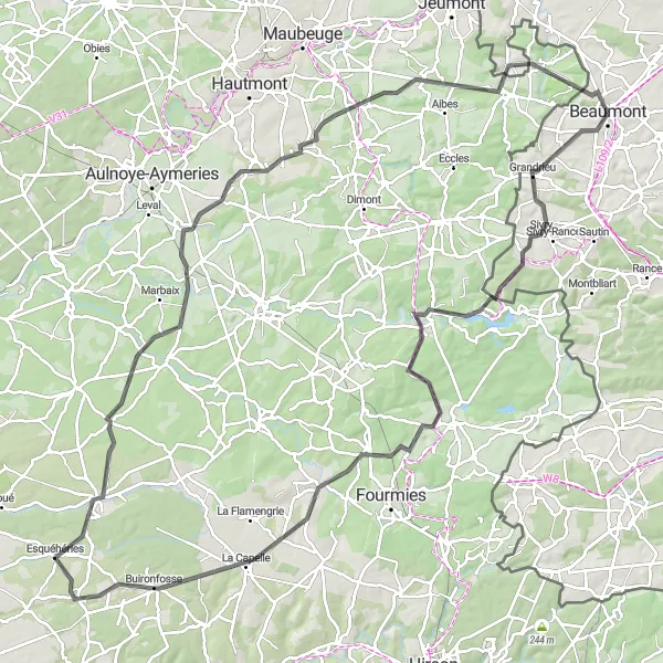 Karten-Miniaturansicht der Radinspiration "Road-Biketour von Beaumont nach Leugnies" in Prov. Hainaut, Belgium. Erstellt vom Tarmacs.app-Routenplaner für Radtouren