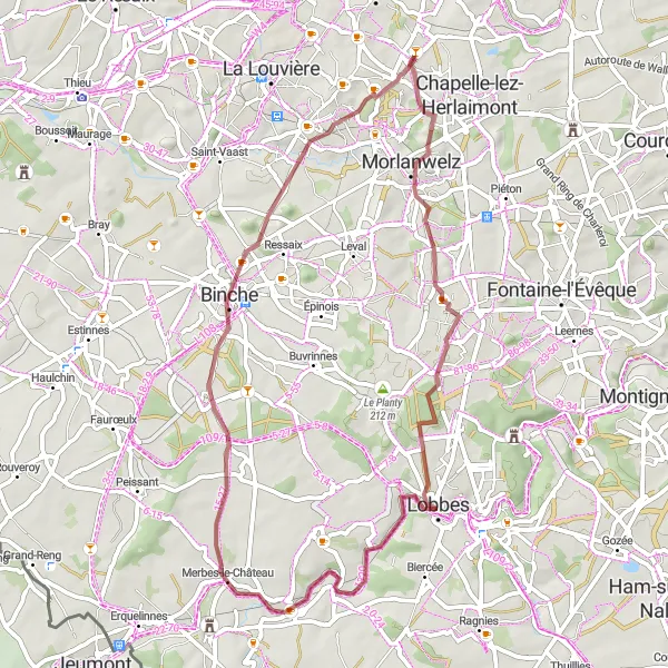 Miniature de la carte de l'inspiration cycliste "Le Circuit des Terrils du Borinage" dans la Prov. Hainaut, Belgium. Générée par le planificateur d'itinéraire cycliste Tarmacs.app
