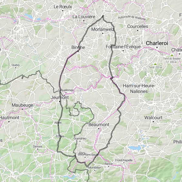 Miniatuurkaart van de fietsinspiratie "Culinaire Route door Hainaut" in Prov. Hainaut, Belgium. Gemaakt door de Tarmacs.app fietsrouteplanner