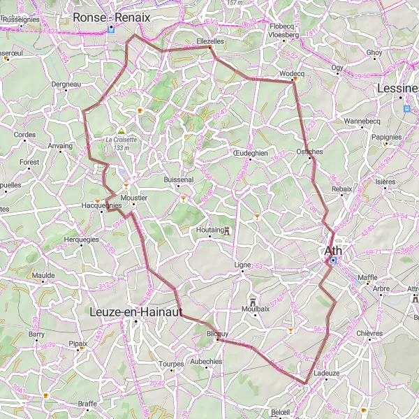 Map miniature of "The Challenging Hills of Ellezelles" cycling inspiration in Prov. Hainaut, Belgium. Generated by Tarmacs.app cycling route planner